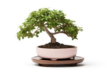 Miniature bonsai on white background generative ai