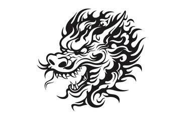 Chinese dragon artwork black line stencil isolated on white PNG