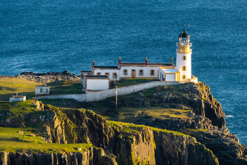 Neist Point lighthouse panorama view, Scotland, Isle of Skye