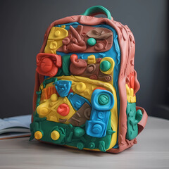 Plasticine school backpack. Plasticine school bag. AI generation	