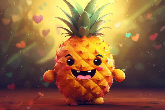 Funny cute pineapple. AI generation	
