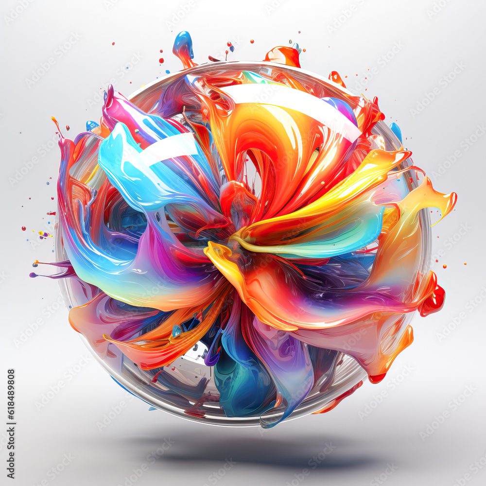 Poster Transparent ball with drops of multi-colored paint