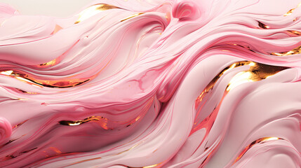 Illustration of a Abstract background, a wave of pink and gold paint on a white background. 