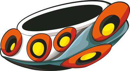 cartoon scene with space ship transportation isolated illustration for children