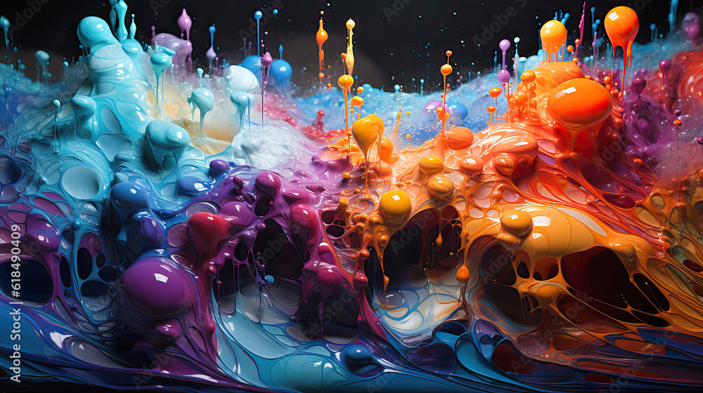 Canvas Prints illustration of a.rainbow color paint bubbles on black background generative ai.