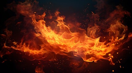 Fire and flying fire particles, Fire sparks background, abstract Fire and fire sparks, fire overlay,  Flames on isolated black background, Generative AI