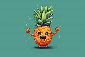 Funny cute pineapple. AI generation	