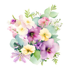 flower bouquet, clipart, watercolor effect, white background