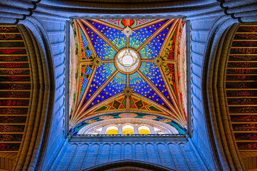 Interior architecture of the Almudena Cathedral, Madrid, Spain