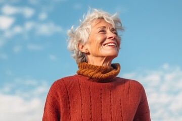 Portrait photography of a happy smiling mature woman healthcare concept