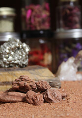 Desert Rose Rocks from Oklahoma on Australian Red Sand With Tigers Eye and Pyrite