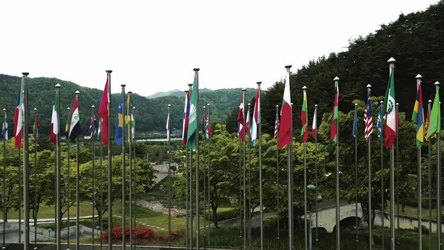 All nation flags in muju korea taekwondo park, South Korea