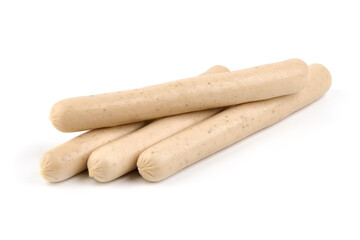 Fresh chicken sausages for barbeque or grill, isolated on white background.