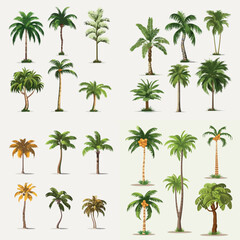 Palm trees set vector isolated