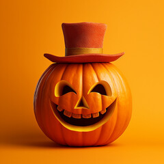 Jack O Lantern for halloween on orange background AI generated