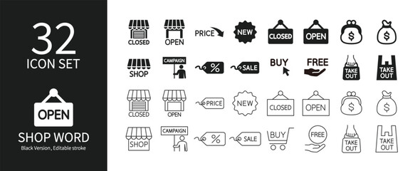 Icons containing words related to store