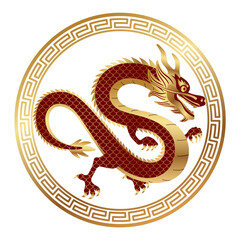 Year Of The Dragon Vector Chinese-Style Zodiac Symbol Isolated On A White Background. 