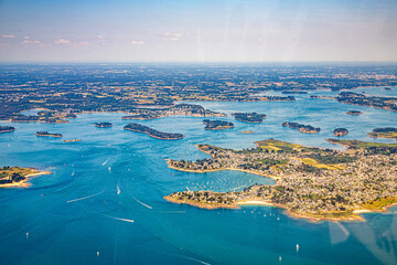 Gulf of Morbihan between quiberon and la Trinité from aerial view in french Britanny