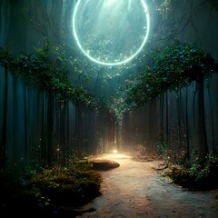 environment luminescent magic circle fantasy forest unreal engine octane render hyperrealistic 
