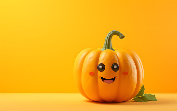 Small pumpkin is standing on top of a sunny yellow background. AI Generated