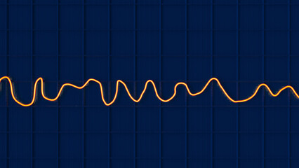 Electrocardiogram ECG displaying ventricular fibrillation rhythm, 3D illustration