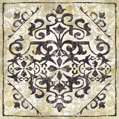 Vintage graphic ethnic pattern with floral  and folk elements on a grunge textured background.
