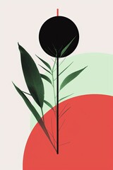 Floral minimalist poster in simple colors of black, white and red. Generative ai - 618495667