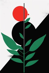 Floral minimalist poster in simple colors of black, white and red. Generative ai - 618495677