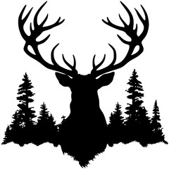 Deer and forest silhouette vector illustration