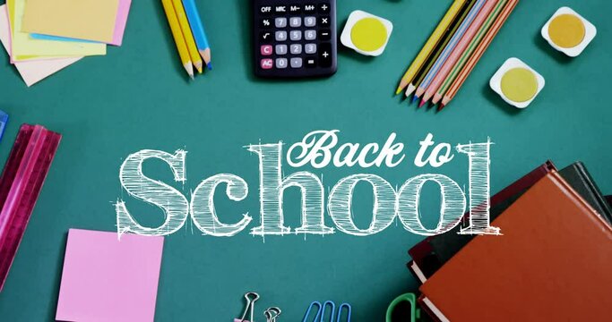 Animation of back to school text over school items