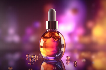 Obraz na płótnie Canvas Advertiseing cosmetic serum oil drop over bokeh background