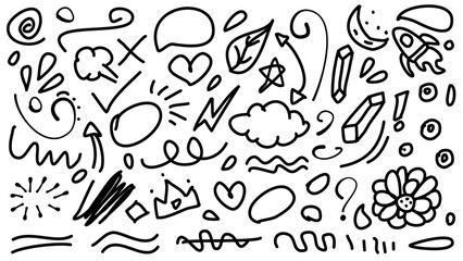 Fototapeta na wymiar Vector set of different doodles. Hand drawn elements. Vector illustration