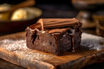 Chocolate fudge bwonie on a table