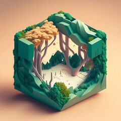 Trees in the form of a house. 3d render. The concept of ecology.