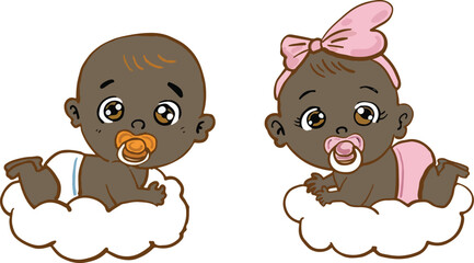 cute cartoon black kids African American boy and girl