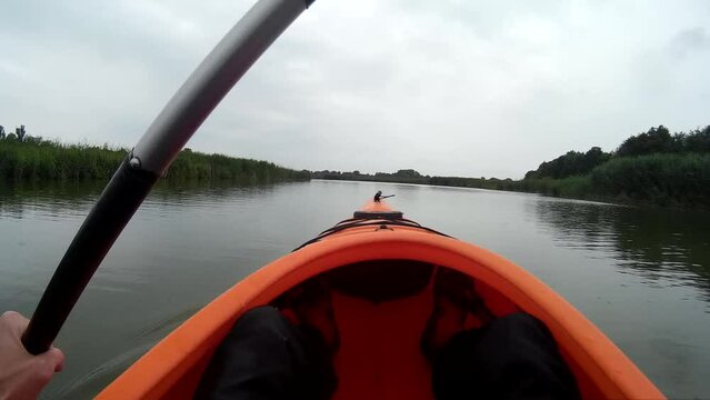 Kayaking on a Pivdennyi Buh River Southern Bug Ukraine.