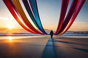 LGBTQ ribbon on beach 