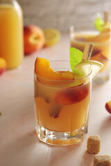 Glasses with peach juice cocktail