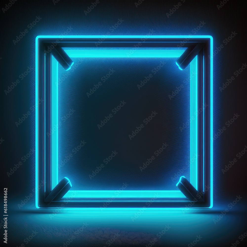 Poster innovation of square border frame with blue neon light effects overlapped geometry in concept. fines