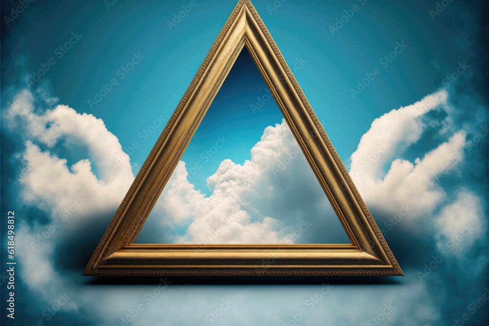 Poster frame made with covered white cloud in the sky in triangle shape. concept of luxurious fantasy windo