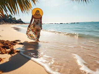 Obraz premium Boho Beach Vibes: Embracing a Colorful and Serene Bohemian Mood at the Seashore Generative ai