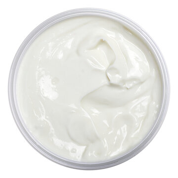 Beauty skincare cream texture. White lotion closeup, moisturizer, creamy cosmetic product swirls in round packaging jar on transparent background