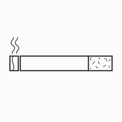 Isolated illustration of outline black and white cartoon style tobacco cigarette fire and smoke in cartoon style, for no smoking area with, do not smoke
