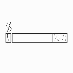 Isolated illustration of outline black and white cartoon style tobacco cigarette fire and smoke in cartoon style, for no smoking area with, do not smoke