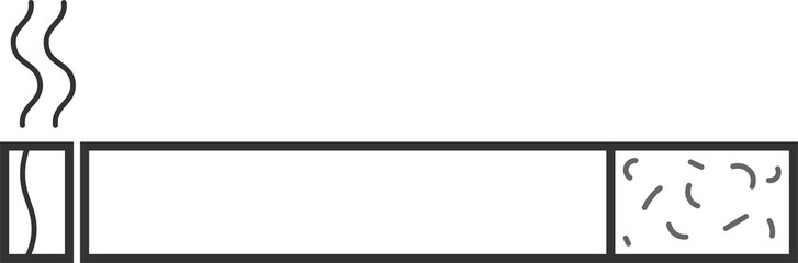 Isolated illustration of outline black and white cartoon style tobacco cigarette fire and smoke in cartoon style, for no smoking area with, do not smoke