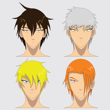 vector graphics of four anime male faces with different hairstyles.