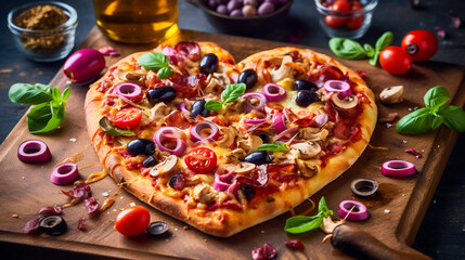 A pizza with a heart. AI Generated