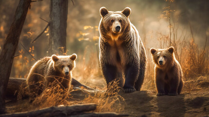 Obraz premium Bear family in the forest. Generative AI