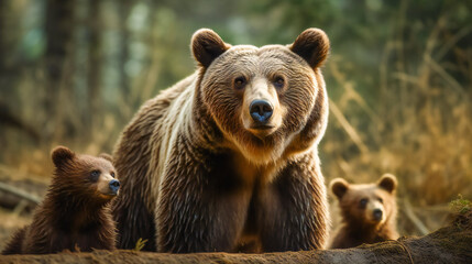 Fototapeta premium Bear family in the forest. Generative AI