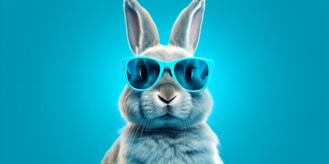 A colorful background featuring a bunny with sunglasses giving a cool and trendy vibe AI Generated